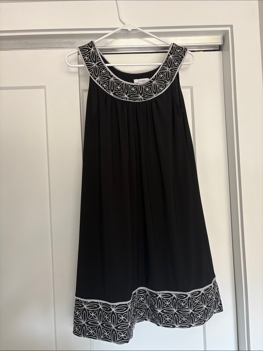 Black Dress w/White Floral Embroidery and Gray piping trim